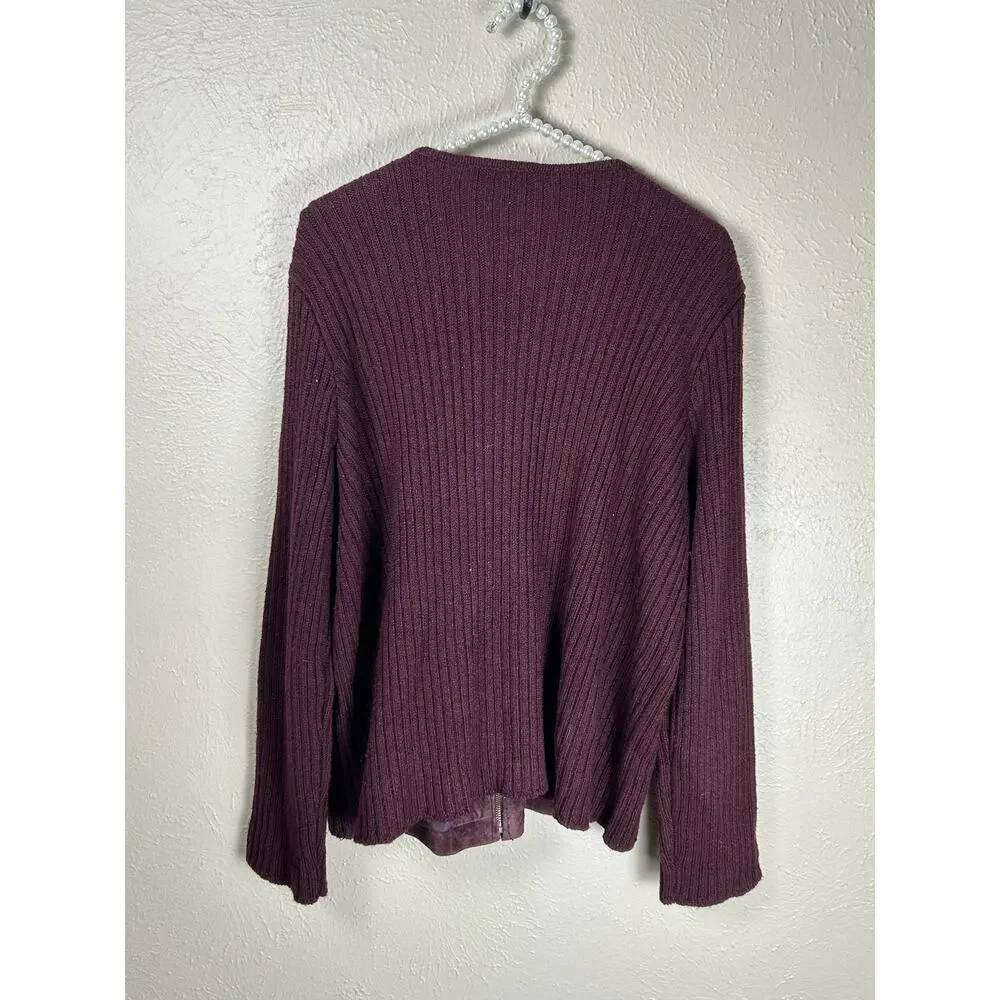 Emma James Suede Jacket Size Large Full Zip Wool Knit Maroon Coat Streetwear - Picture 9 of 11
